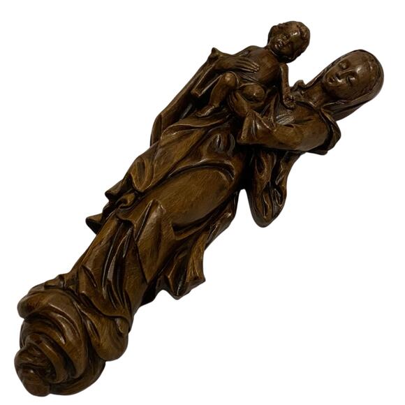 Vintage Virgin Mary holding Baby Jesus Wall Art Hanging Sculpture Heavy Pottery